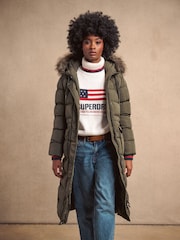Caqui militar - Chaqueta larga de piel sintética Everest de Superdry - Imagen 4 de 12