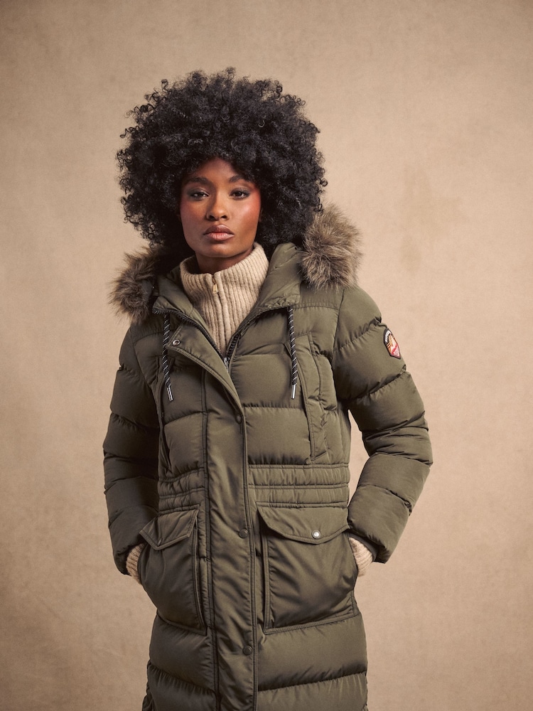 Superdry Army Khaki Everest Faux Fur Longline Jacket - Image 6 of 12