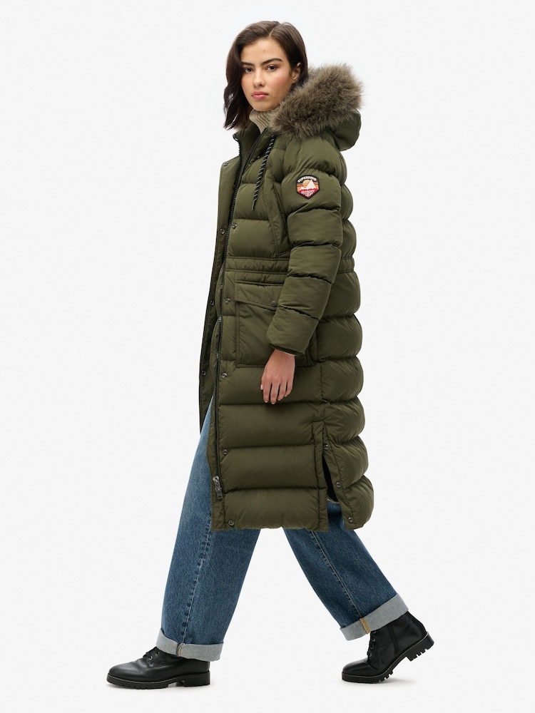 Superdry Army Khaki Everest Faux Fur Longline Jacket - Image 9 of 12