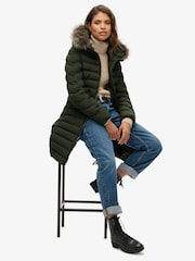 Superdry Olive Green Fuji Faux Fur Hood Padded Mid Length Jacket - Image 2 of 5