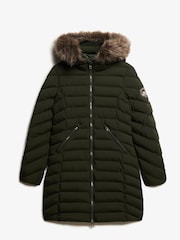 Superdry Olive Green Fuji Faux Fur Hood Padded Mid Length Jacket - Image 4 of 5