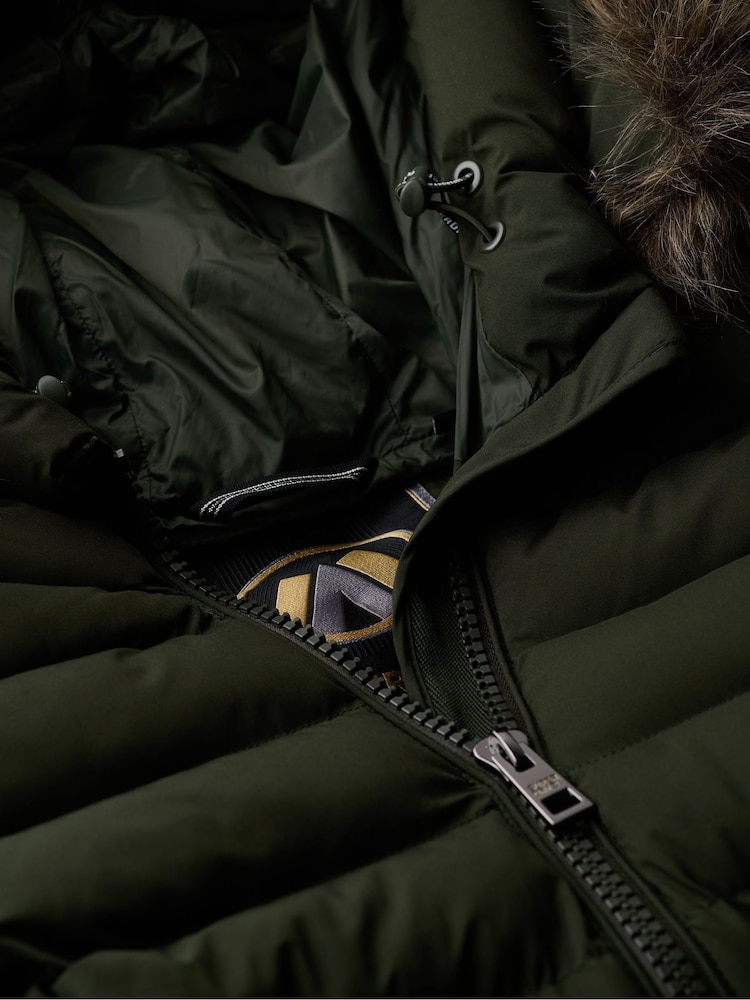 Superdry Olive Green Fuji Faux Fur Hood Padded Mid Length Jacket - Image 5 of 5