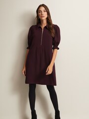 Phase Eight Red Candice Burgundy Zip Mini Dress - Image 3 of 6