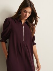 Phase Eight Red Candice Burgundy Zip Mini Dress - Image 4 of 6