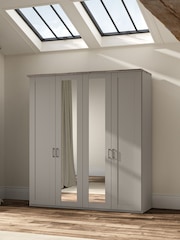 Wiemann Pebble Grey Truro 4 Door Wood and Mirror Semi Fitted Wardrobe - Image 1 of 4