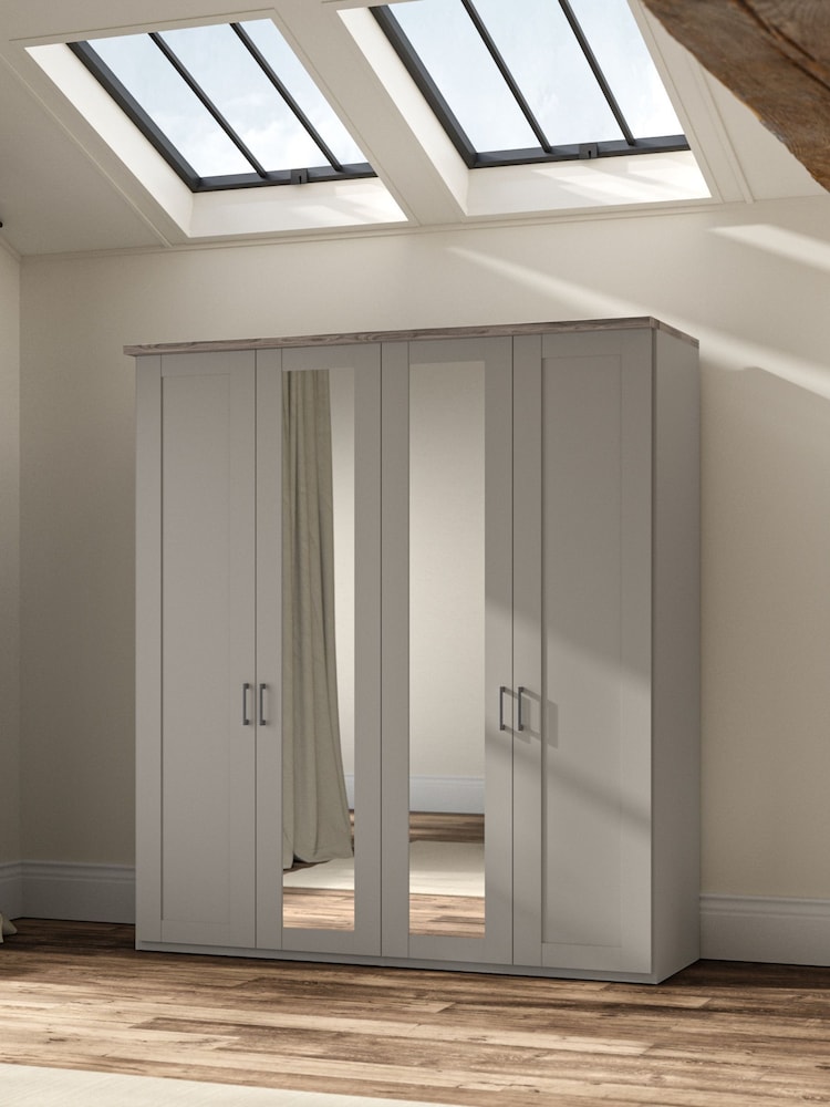 Wiemann Pebble Grey Truro 4 Door Wood and Mirror Semi Fitted Wardrobe - Image 1 of 4