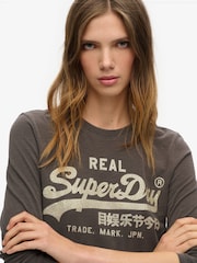 Superdry Vintage Black Slub 100% Cotton Embellished Vl Graphic Long Sleeve Top - Image 2 of 4