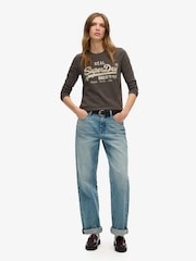Superdry Vintage Black Slub 100% Cotton Embellished Vl Graphic Long Sleeve Top - Image 3 of 4