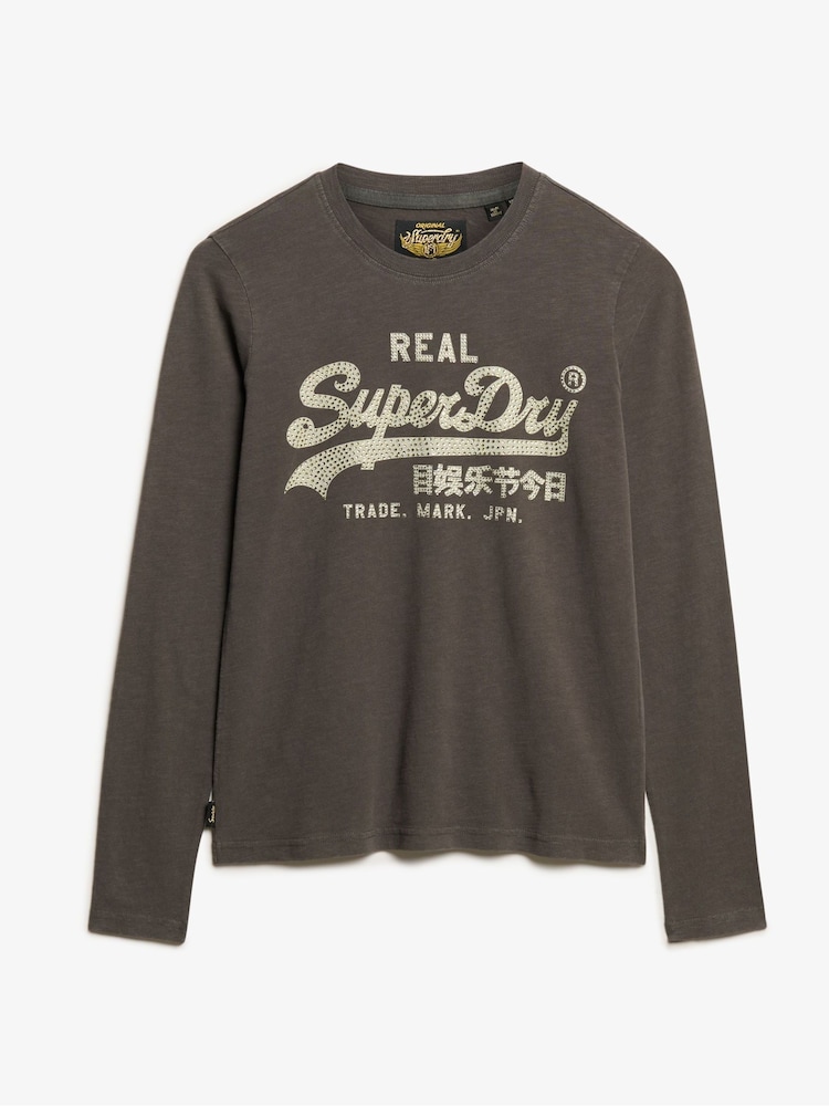 Superdry Vintage Black Slub 100% Cotton Embellished Vl Graphic Long Sleeve Top - Image 4 of 4 Superdry Vintage Black Slub 100% Cotton Embellished Vl Graphic Long Sleeve Top - Image 4 of 4
