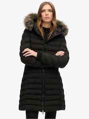 Superdry Black Fuji Faux Fur Hood Padded Mid Length Jacket - Image 2 of 5