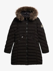 Superdry Black Fuji Faux Fur Hood Padded Mid Length Jacket - Image 4 of 5