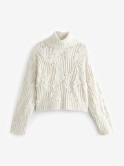 Ecru White Crochet Open Stitch Roll Neck Jumper - Image 7 of 8