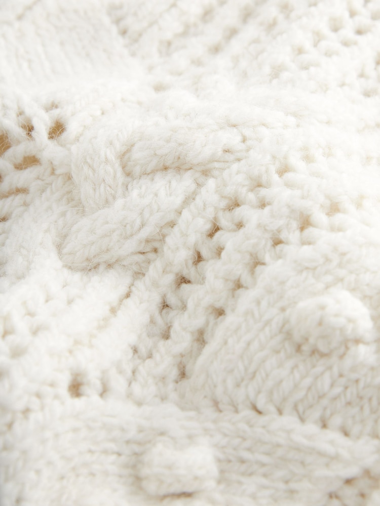 Ecru White Crochet Open Stitch Roll Neck Jumper - Image 8 of 8