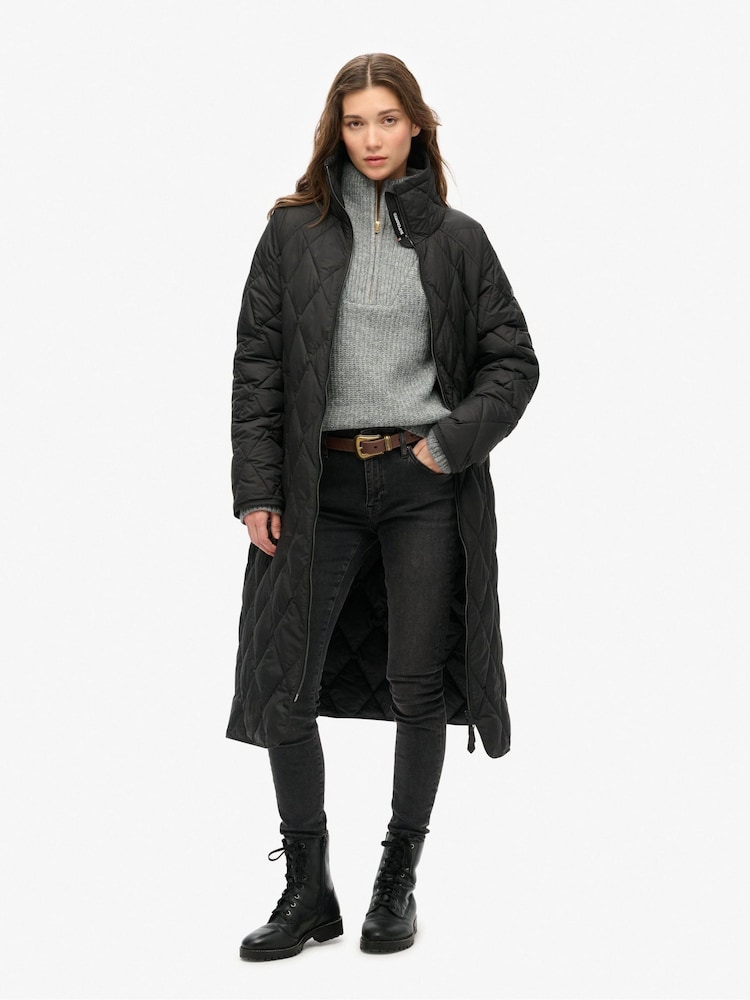 Superdry Black Superlong Quilt Liner Coat - Image 3 of 8