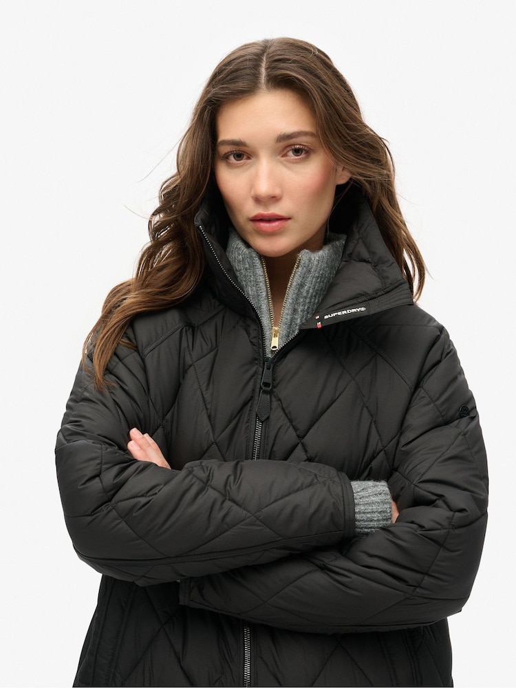 Superdry Black Superlong Quilt Liner Coat - Image 6 of 8