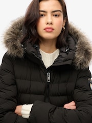 Superdry Black Fuji Faux Fur Hooded Longline Coat - Image 3 of 5