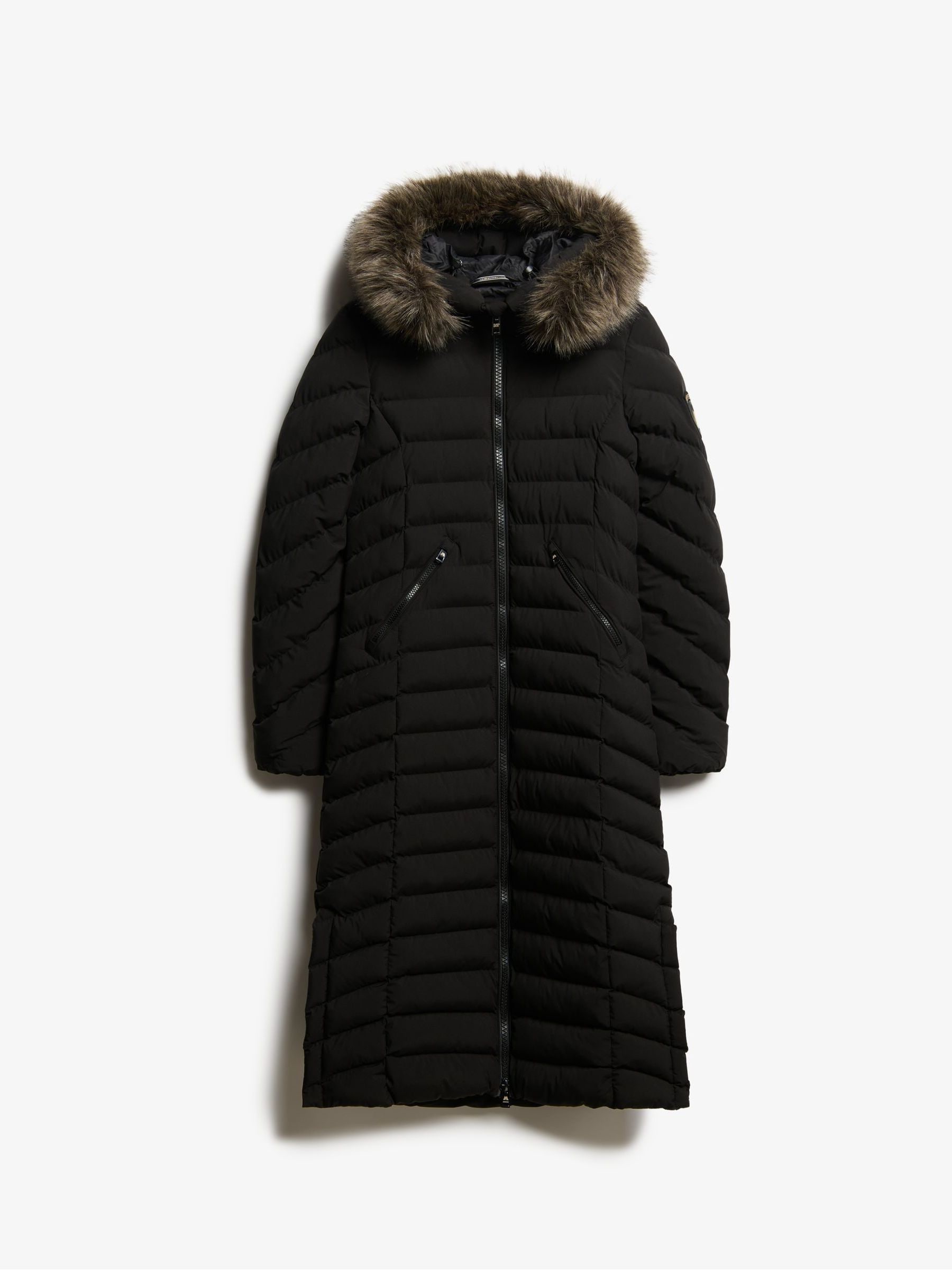 Superdry Black Fuji Faux Fur Hooded Longline Coat