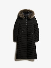 Superdry Black Fuji Faux Fur Hooded Longline Coat - Image 4 of 5