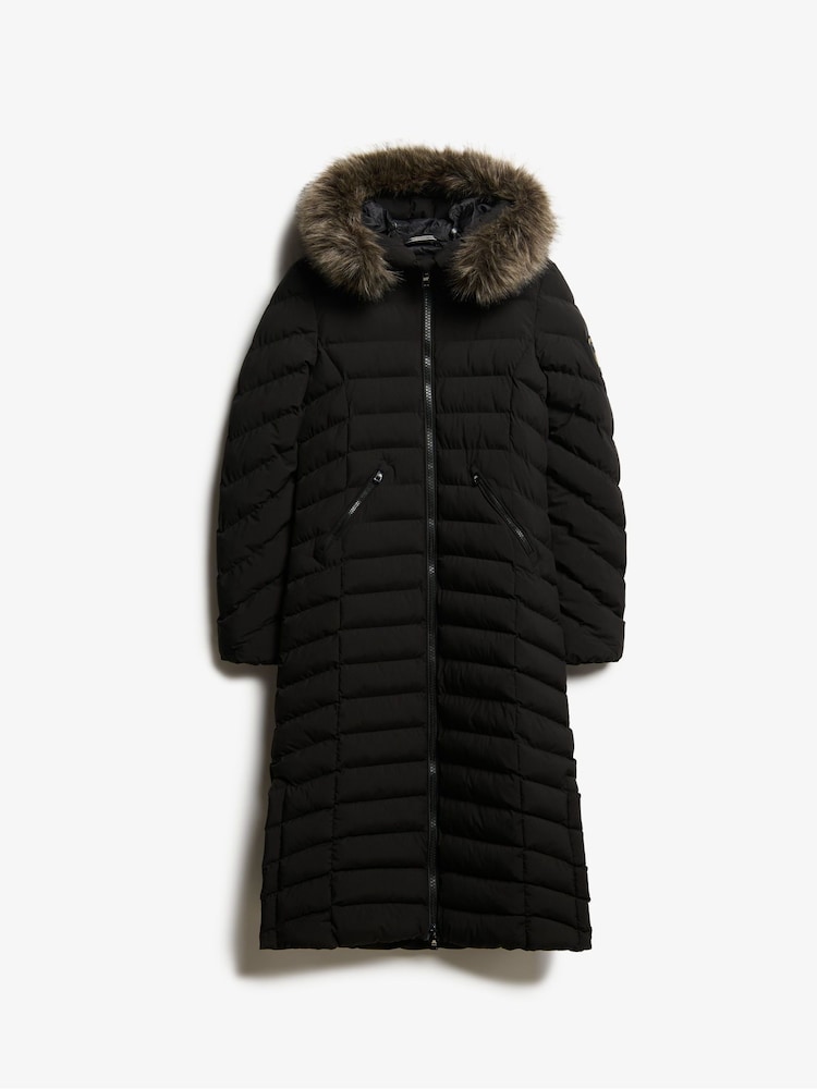 Superdry Black Fuji Faux Fur Hooded Longline Coat - Image 4 of 5