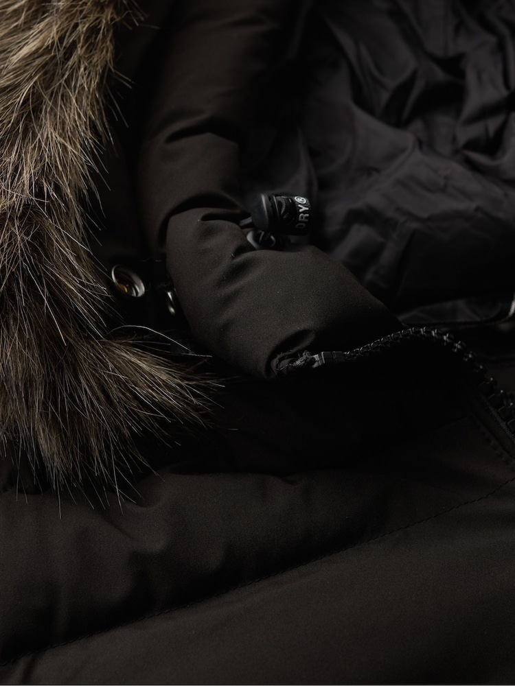 Superdry Black Fuji Faux Fur Hooded Longline Coat - Image 5 of 5