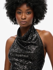 Superdry Black Cowl Halter Neck Sequin Blouses - Image 3 of 6