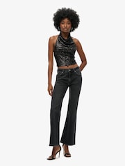 Superdry Black Cowl Halter Neck Sequin Blouses - Image 4 of 6