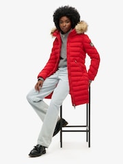 Superdry Red Fuji Faux Fur Hood Padded Mid Length Jacket - Image 2 of 6