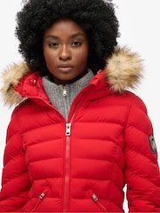Superdry Red Fuji Faux Fur Hood Padded Mid Length Jacket - Image 3 of 6