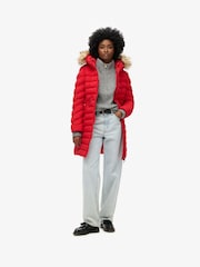 Superdry Red Fuji Faux Fur Hood Padded Mid Length Jacket - Image 4 of 6