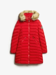 Superdry Red Fuji Faux Fur Hood Padded Mid Length Jacket - Image 5 of 6
