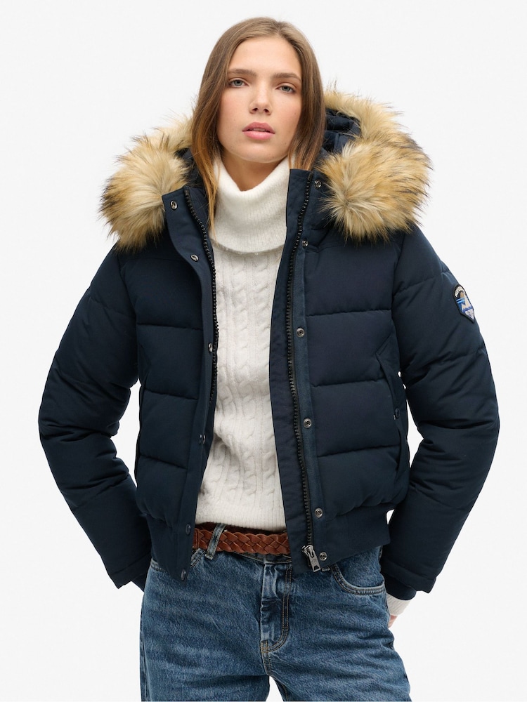 Superdry Nordic Chrome Navy Everest Hooded Bomber Jacket - Image 1 of 5