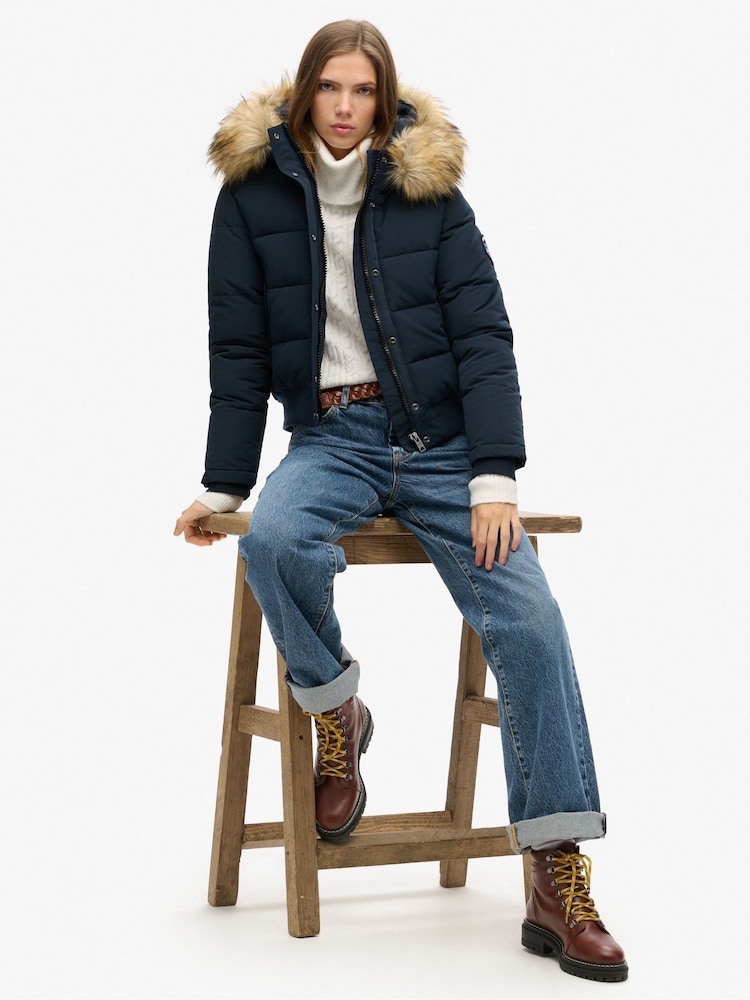 Superdry Nordic Chrome Navy Everest Hooded Bomber Jacket - Image 2 of 5