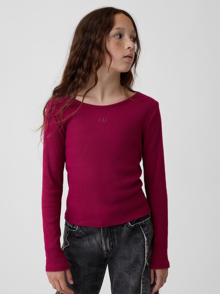 Gap Burgundy Red Mini Logo Long Sleeve T-Shirt (4-13yrs) - Image 1 of 4