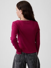 Gap Burgundy Red Mini Logo Long Sleeve T-Shirt (4-13yrs) - Image 2 of 4