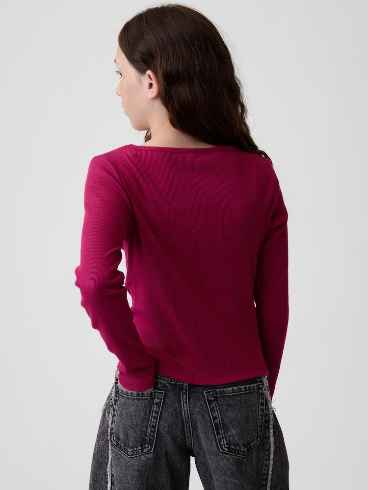 Gap Burgundy Red Mini Logo Long Sleeve T-Shirt (4-13yrs) - Image 2 of 4