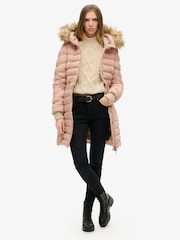 Superdry Winter Taupe Fuji Faux Fur Hood Padded Mid Length Jacket - Image 2 of 5