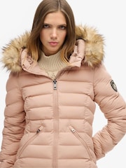 Superdry Winter Taupe Fuji Faux Fur Hood Padded Mid Length Jacket - Image 3 of 5