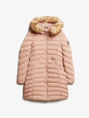Superdry Winter Taupe Fuji Faux Fur Hood Padded Mid Length Jacket - Image 4 of 5
