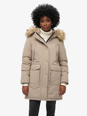 Superdry Deep Beige Slub Everest Faux Fur Parka Jacket - Image 1 of 6