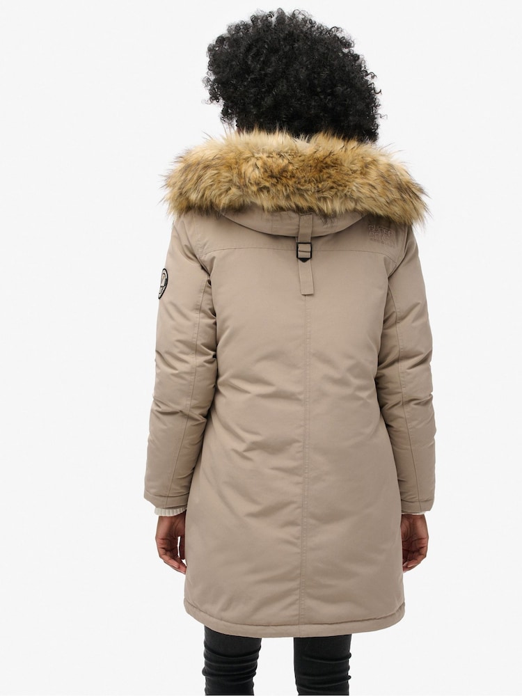 Superdry Deep Beige Slub Everest Faux Fur Parka Jacket - Image 2 of 6
