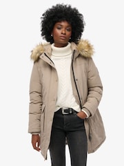 Superdry Deep Beige Slub Everest Faux Fur Parka Jacket - Image 3 of 6