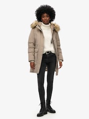 Superdry Deep Beige Slub Everest Faux Fur Parka Jacket - Image 4 of 6