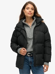 Superdry Black Mid Length Puffer Jacket - Image 1 of 5