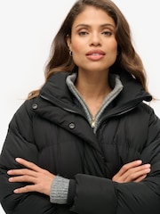 Superdry Black Mid Length Puffer Jacket - Image 2 of 5