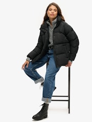 Superdry Black Mid Length Puffer Jacket - Image 3 of 5