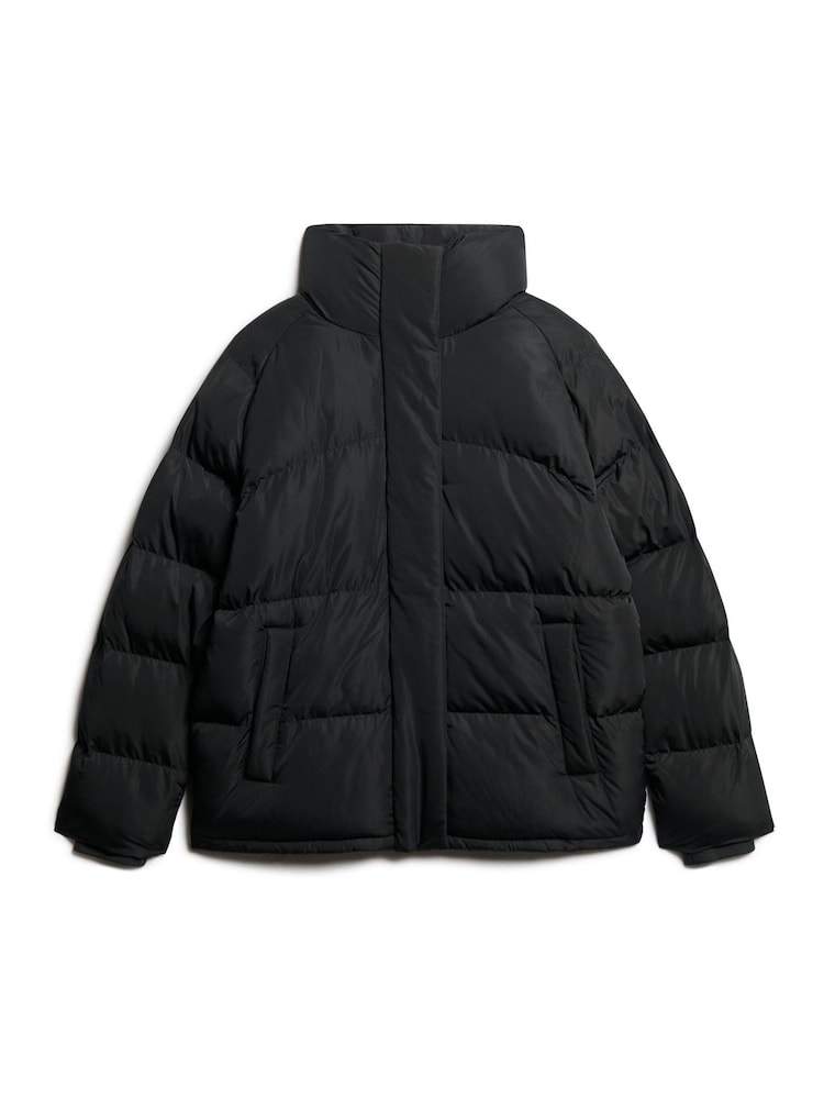 Superdry Black Mid Length Puffer Jacket - Image 4 of 5