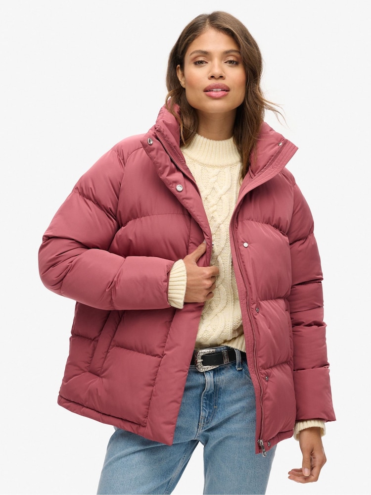 Superdry Rouge Burgundy Mid Length Puffer Jacket - Image 1 of 5