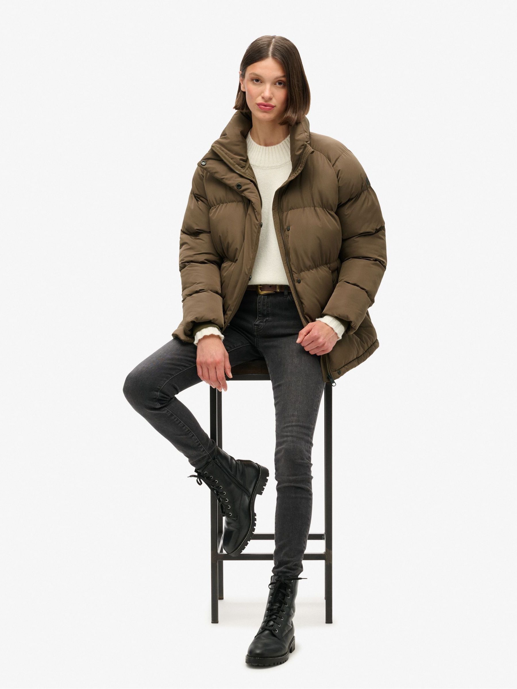 Superdry Warm Brown Mid Length Puffer Jacket