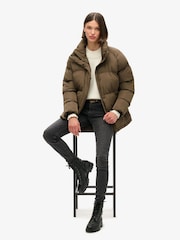 Superdry Warm Brown Mid Length Puffer Jacket - Image 1 of 6
