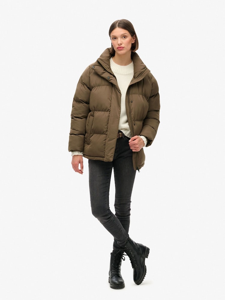 Superdry Warm Brown Mid Length Puffer Jacket - Image 2 of 6
